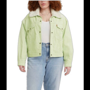 Levi's Jacket Women's 2X Plus Lime Green Sherpa Baby Baggy Trucker Coat  D1